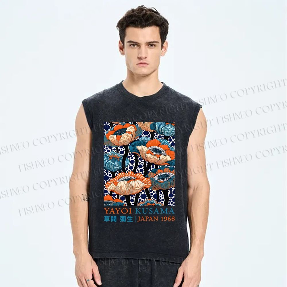 Unisex Yayoi Kusama Flowers Printed Washed Tank Top