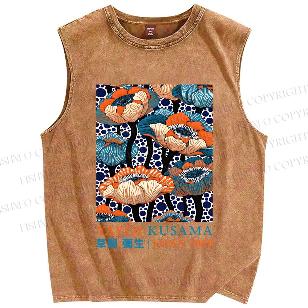 Unisex Yayoi Kusama Flowers Printed Washed Tank Top