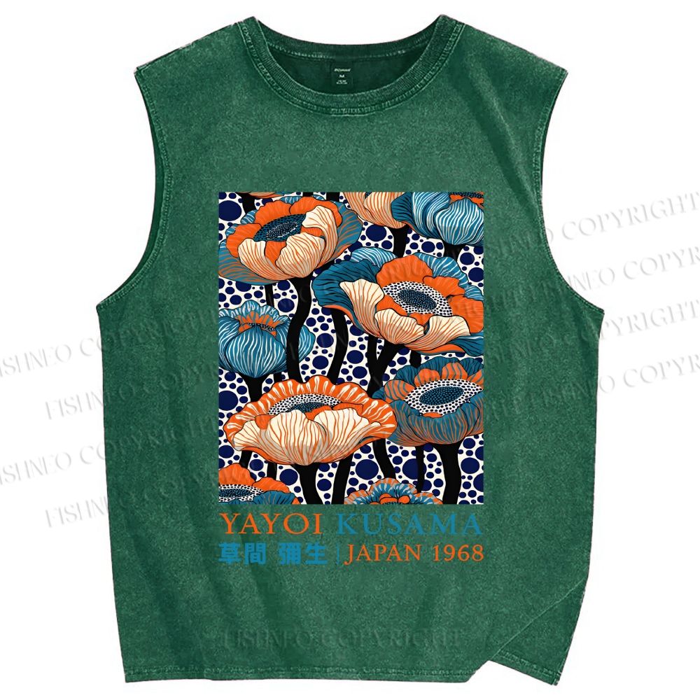 Unisex Yayoi Kusama Flowers Printed Washed Tank Top