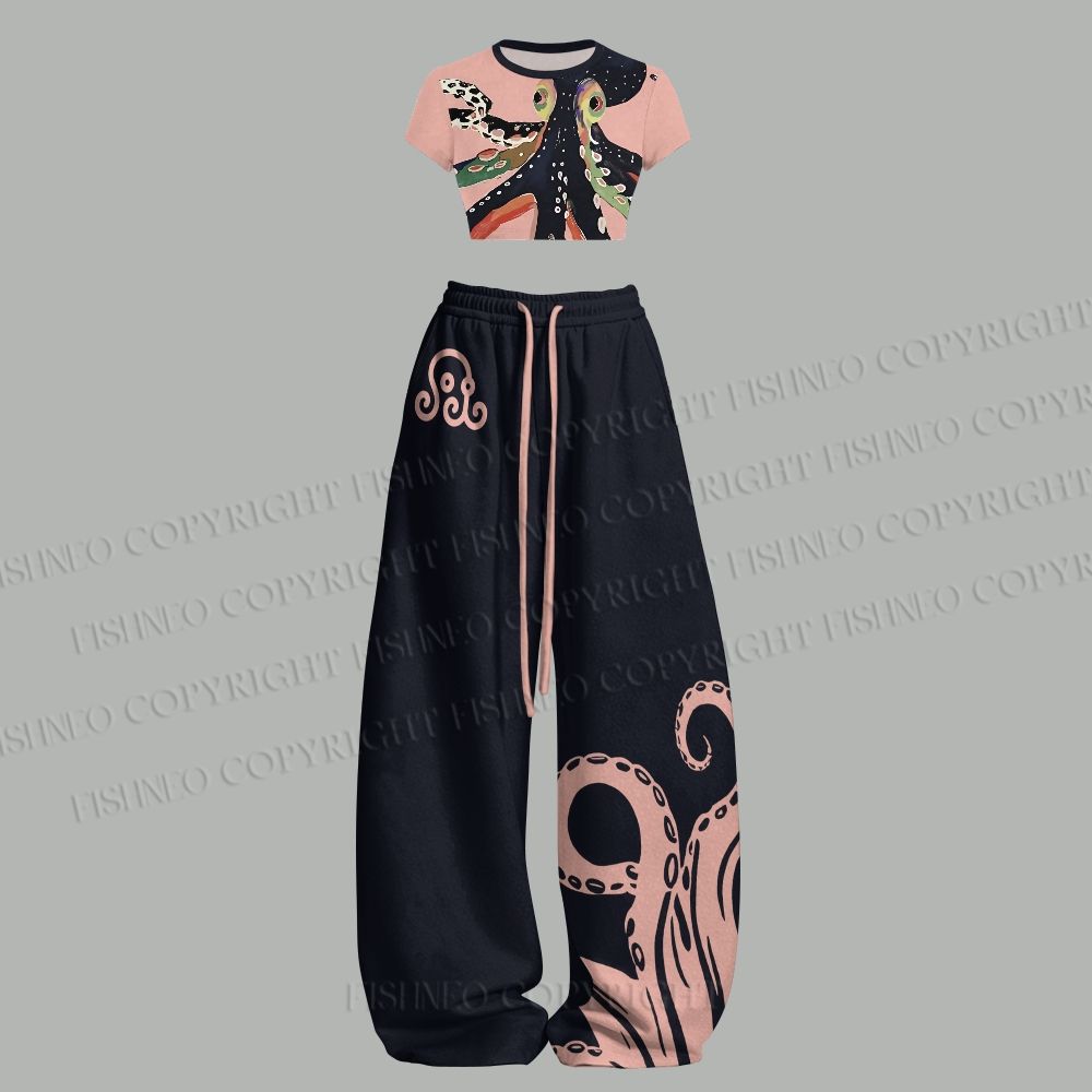 Octopus Women T-Shirt  & Elasticated Trousers Two-Piece Set