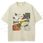 Unisex Happy Halloween Printed Washed Tee