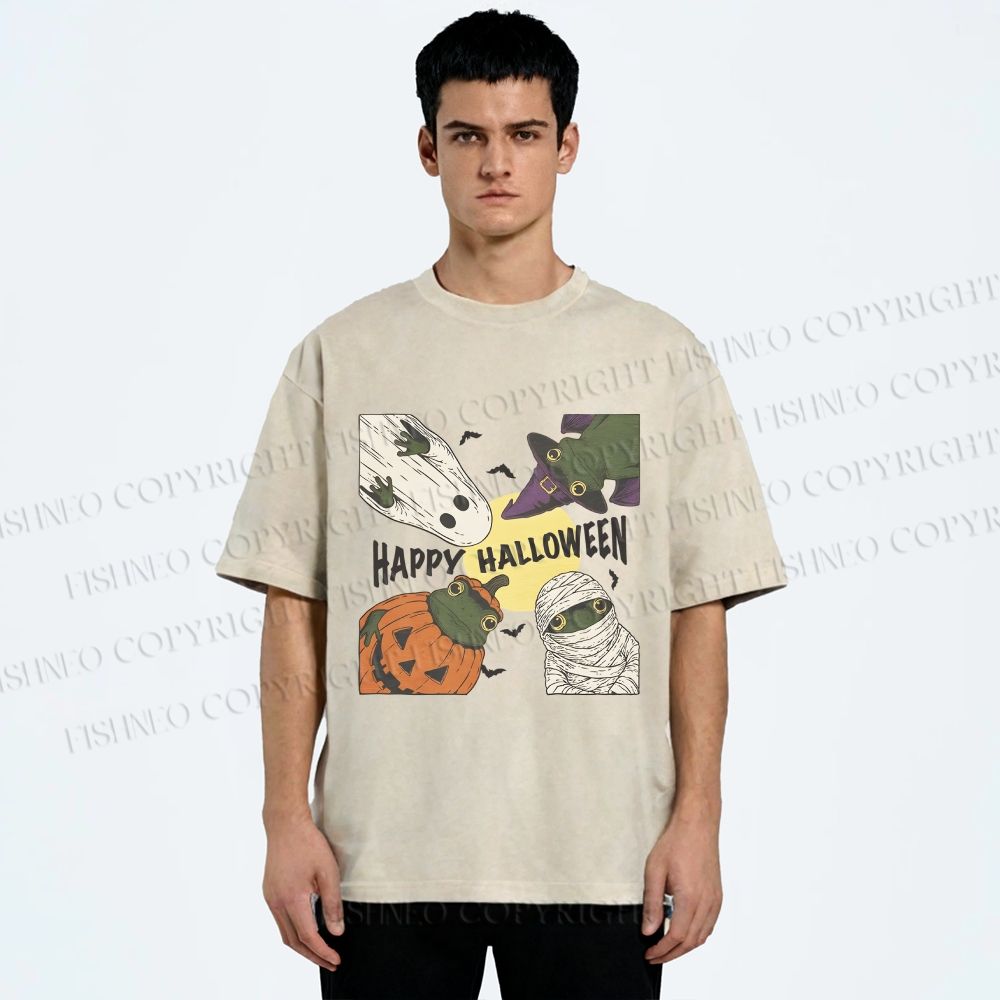 Unisex Happy Halloween Printed Washed Tee