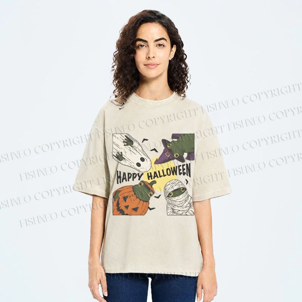 Unisex Happy Halloween Printed Washed Tee