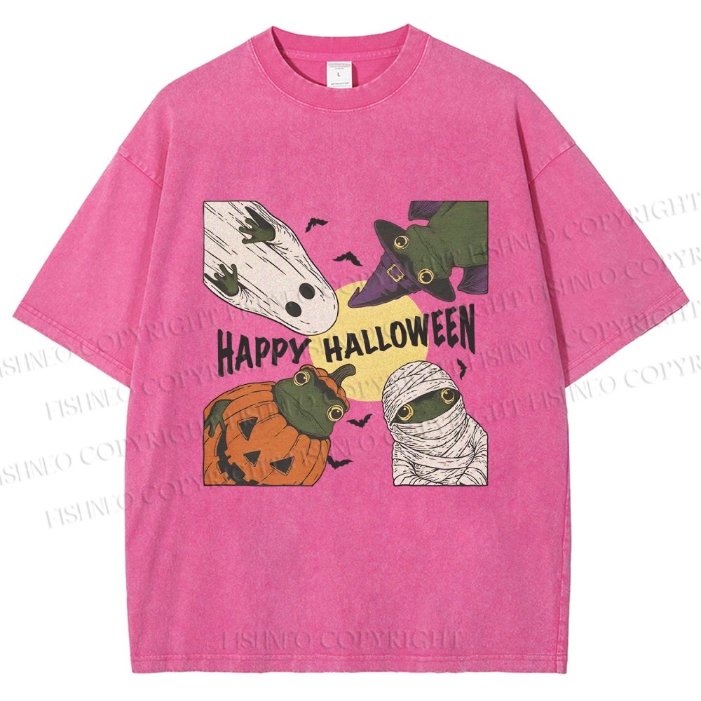 Unisex Happy Halloween Printed Washed Tee