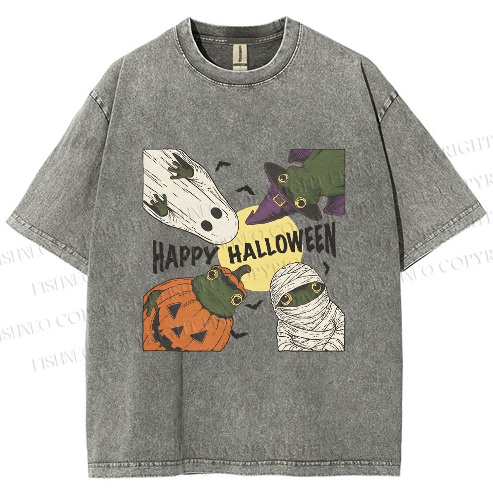 Unisex Happy Halloween Printed Washed Tee