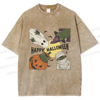 Unisex Happy Halloween Printed Washed Tee