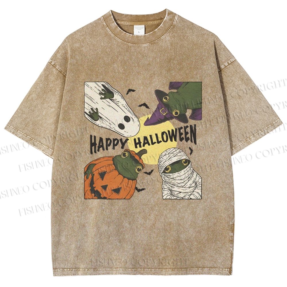 Unisex Happy Halloween Printed Washed Tee