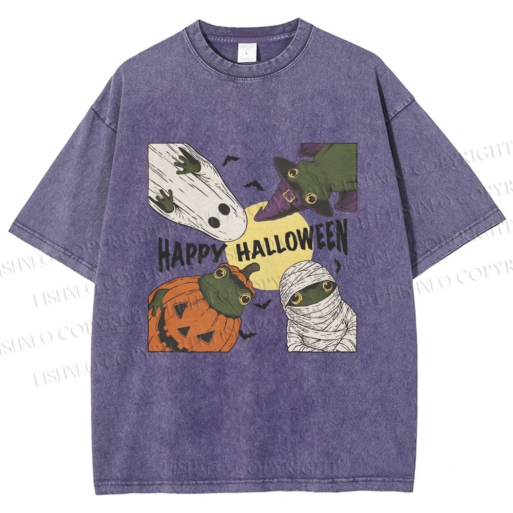 Unisex Happy Halloween Printed Washed Tee