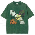 Unisex Happy Halloween Printed Washed Tee