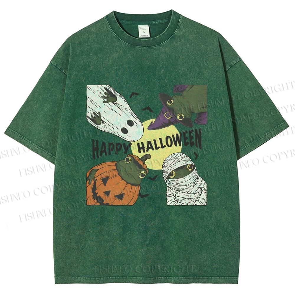 Unisex Happy Halloween Printed Washed Tee