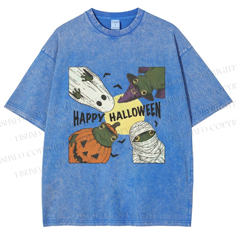 Unisex Happy Halloween Printed Washed Tee