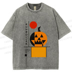 Unisex Bauhaus Halloween Pumpkin Printed Washed Tee