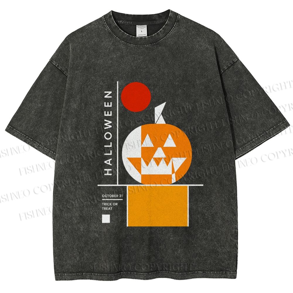 Unisex Bauhaus Halloween Pumpkin Printed Washed Tee