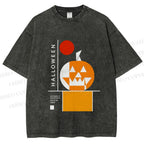 Unisex Bauhaus Halloween Pumpkin Printed Washed Tee