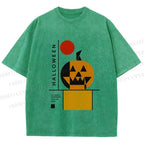 Unisex Bauhaus Halloween Pumpkin Printed Washed Tee