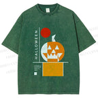 Unisex Bauhaus Halloween Pumpkin Printed Washed Tee