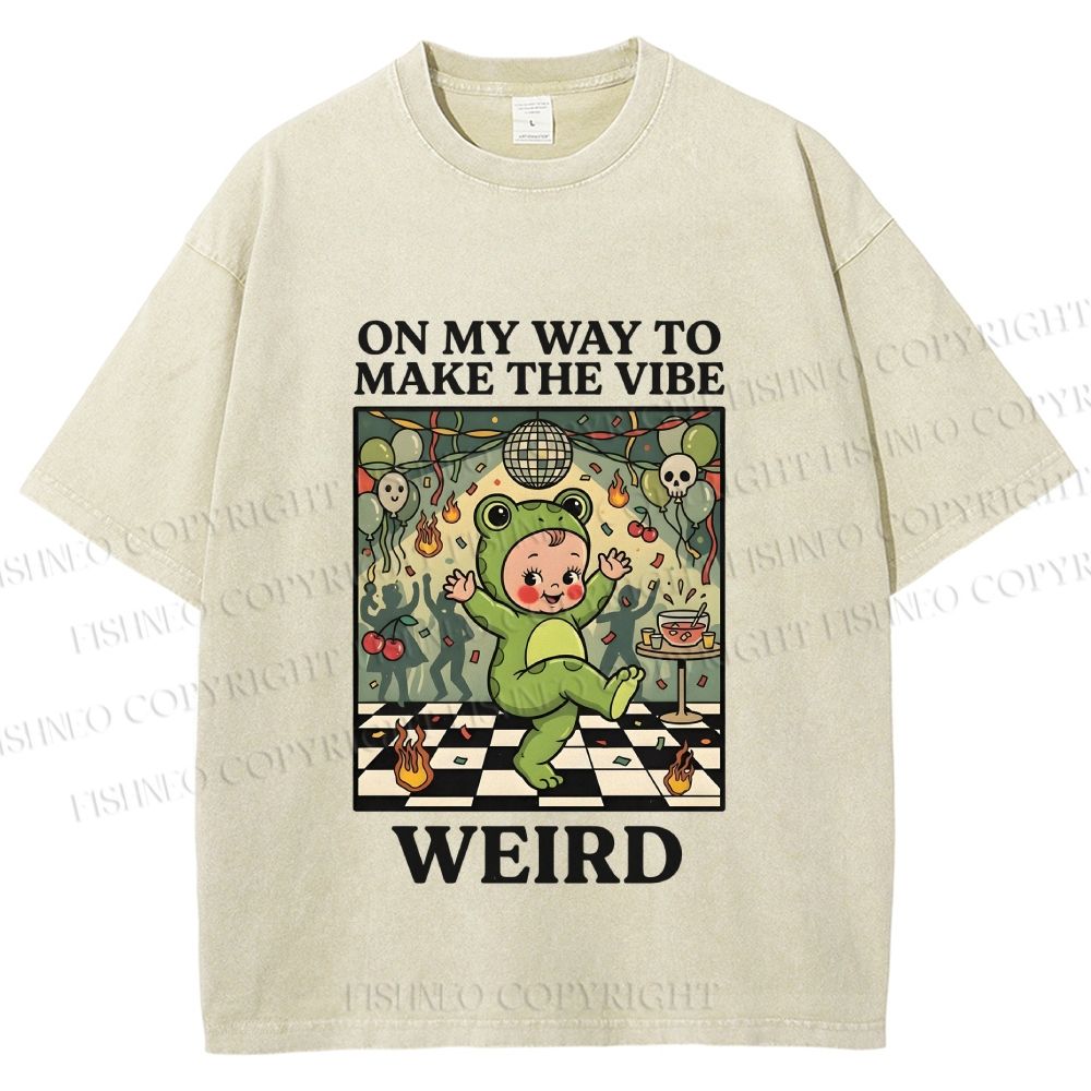 Unisex Make The Vibe Weird Frog Baby Printed Washed Tee