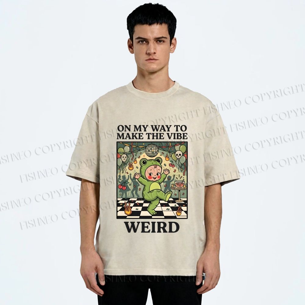 Unisex Make The Vibe Weird Frog Baby Printed Washed Tee