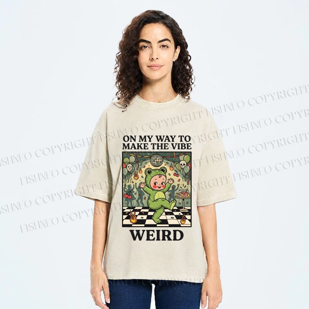 Unisex Make The Vibe Weird Frog Baby Printed Washed Tee