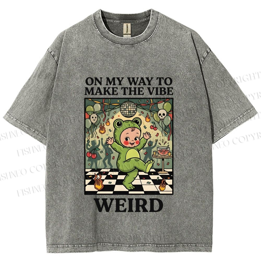 Unisex Make The Vibe Weird Frog Baby Printed Washed Tee