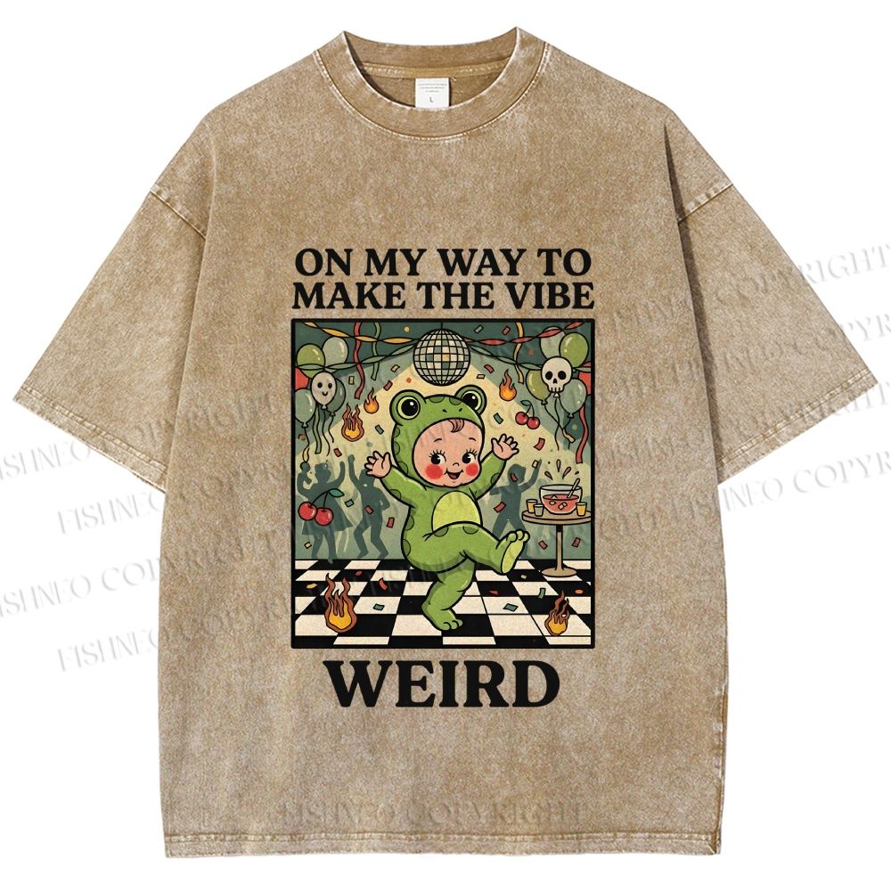 Unisex Make The Vibe Weird Frog Baby Printed Washed Tee