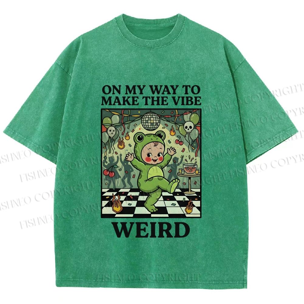 Unisex Make The Vibe Weird Frog Baby Printed Washed Tee