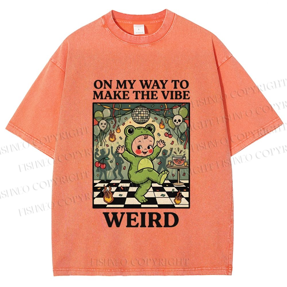 Unisex Make The Vibe Weird Frog Baby Printed Washed Tee