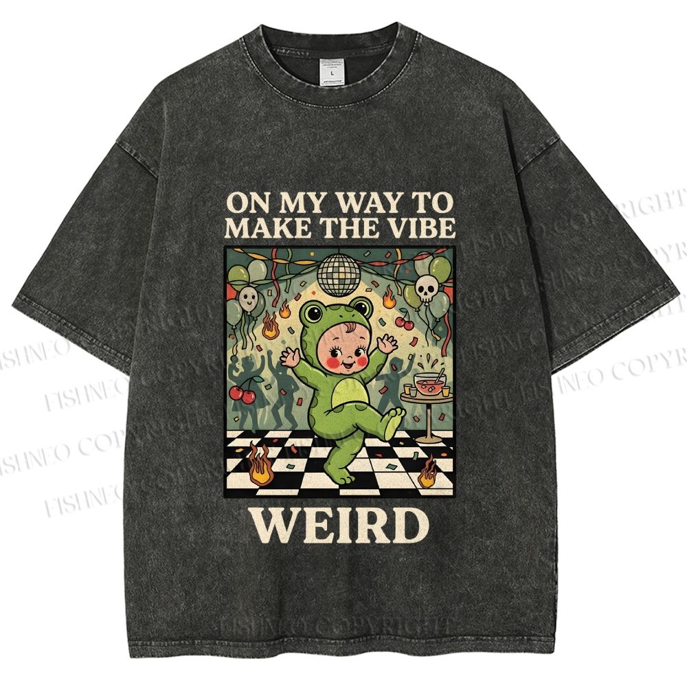 Unisex Make The Vibe Weird Frog Baby Printed Washed Tee