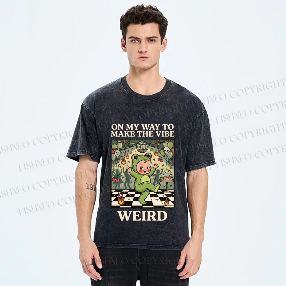 Unisex Make The Vibe Weird Frog Baby Printed Washed Tee