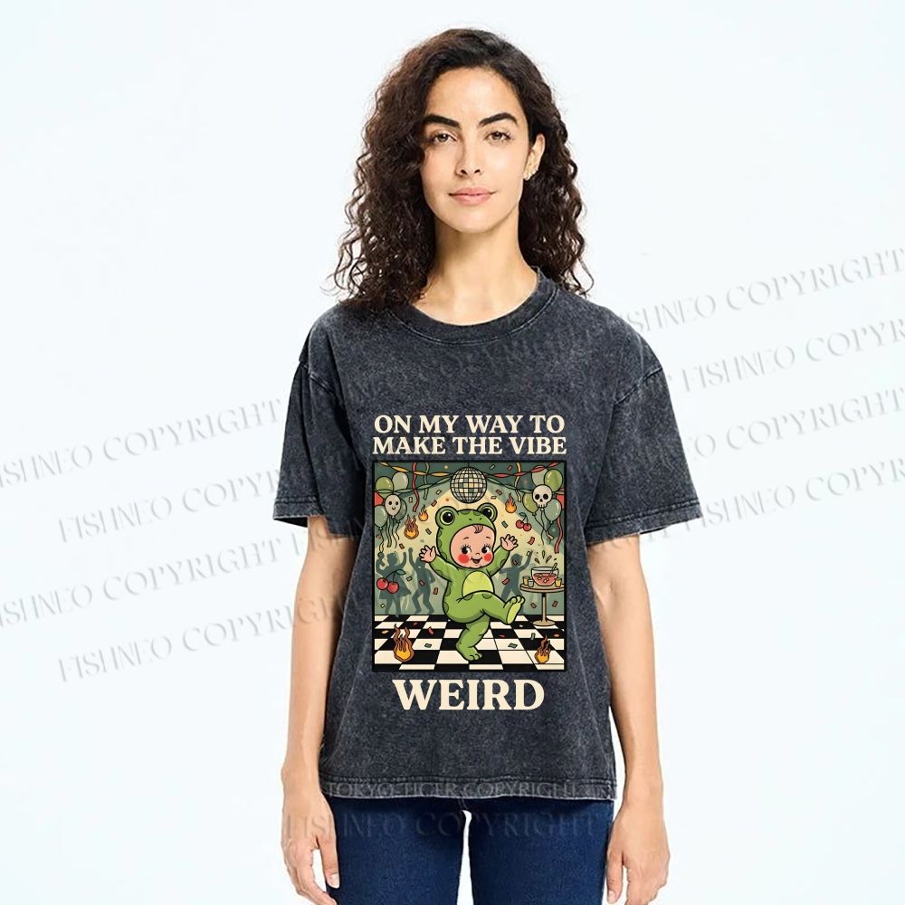 Unisex Make The Vibe Weird Frog Baby Printed Washed Tee