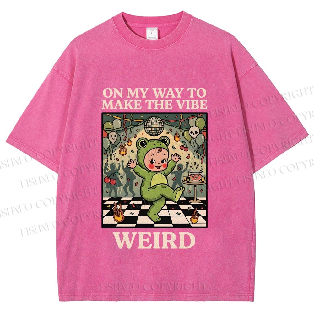 Unisex Make The Vibe Weird Frog Baby Printed Washed Tee