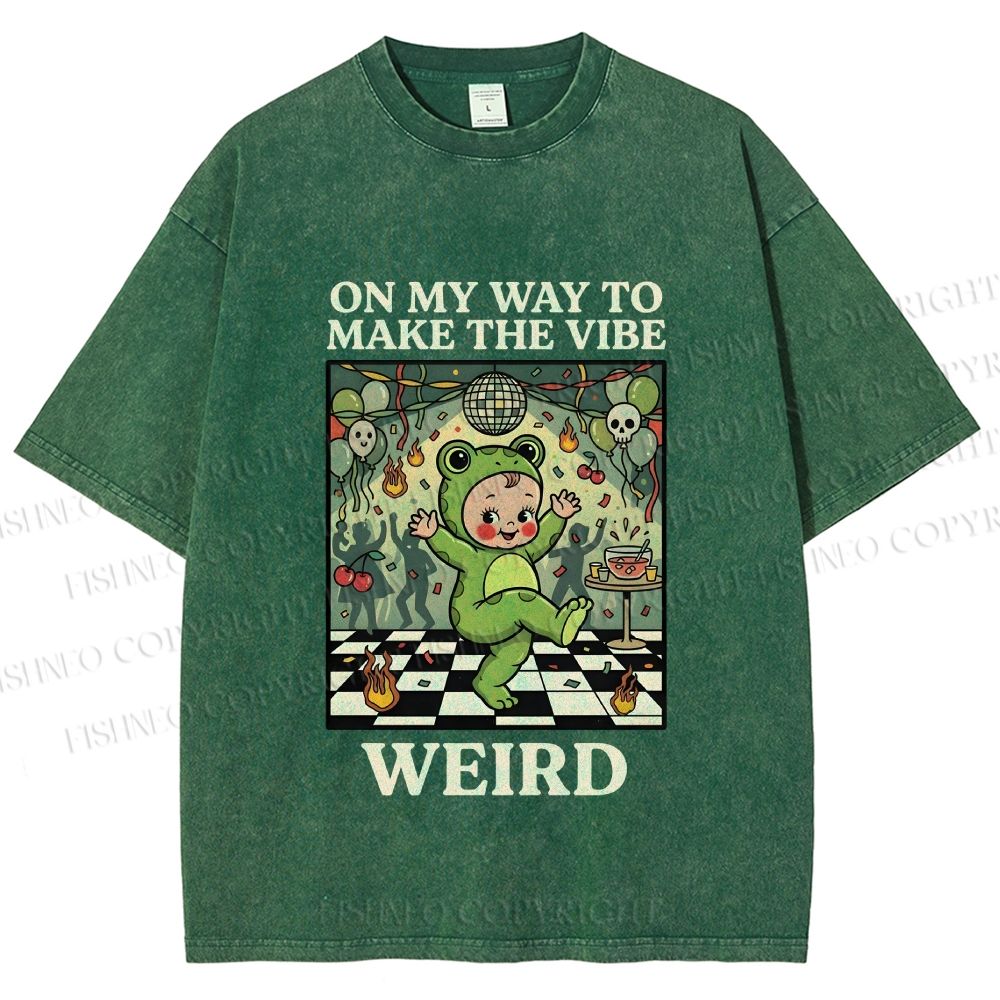 Unisex Make The Vibe Weird Frog Baby Printed Washed Tee