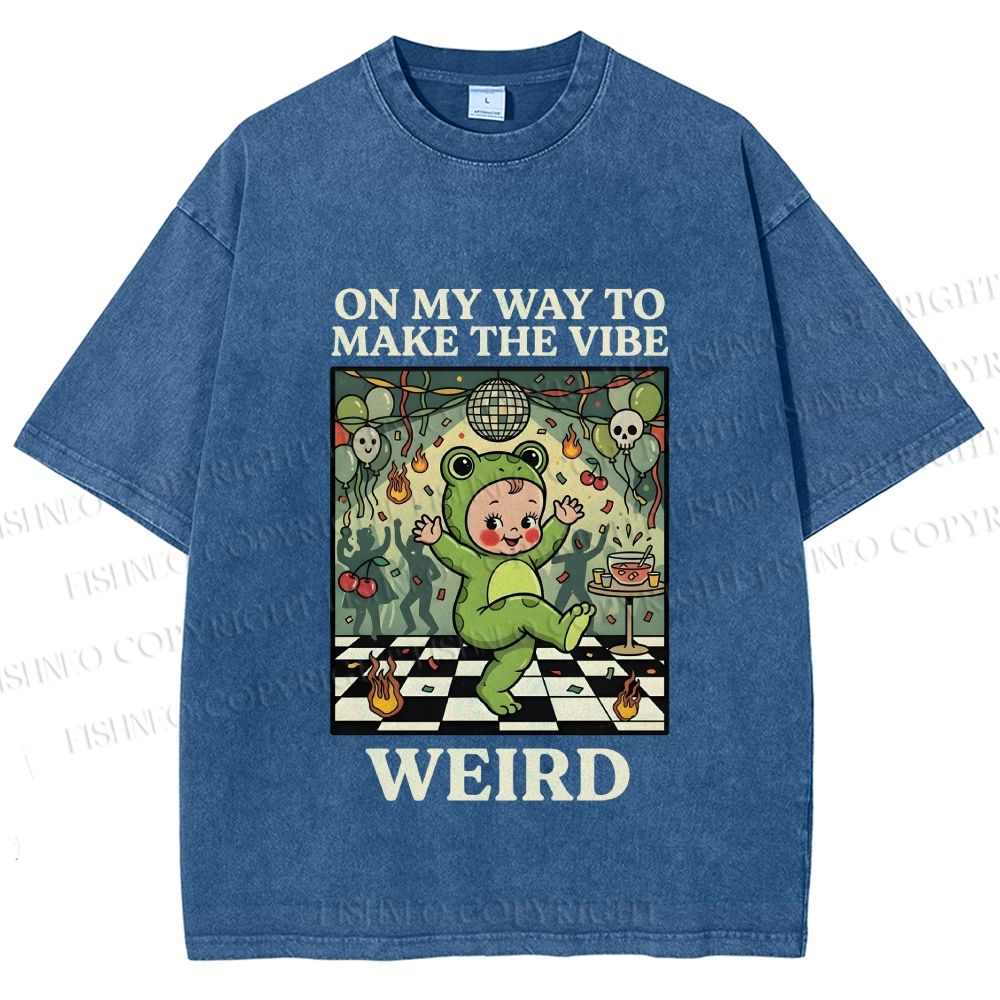 Unisex Make The Vibe Weird Frog Baby Printed Washed Tee