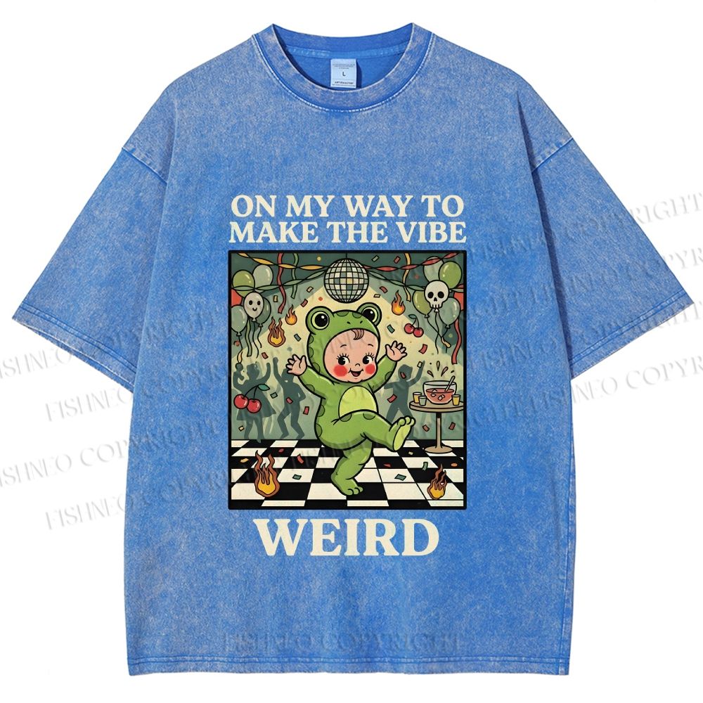 Unisex Make The Vibe Weird Frog Baby Printed Washed Tee
