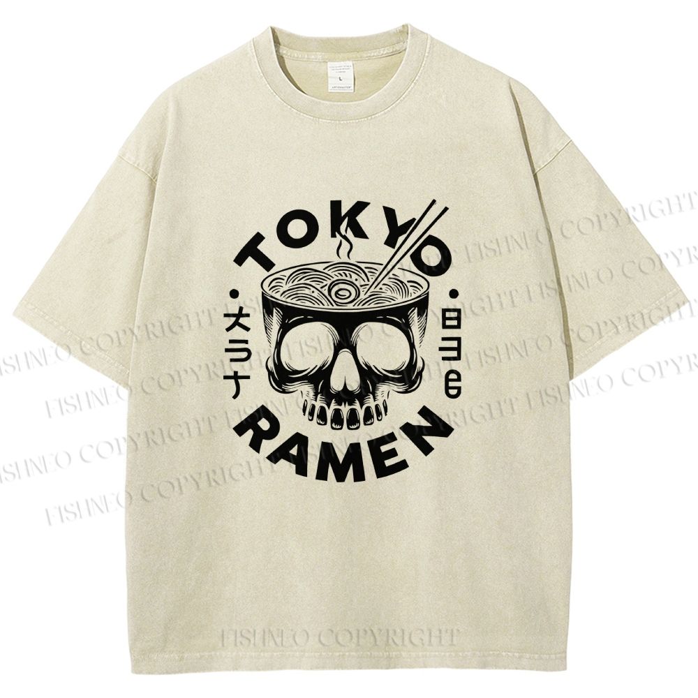 Unisex Tokyo Ramen Printed Washed Tee
