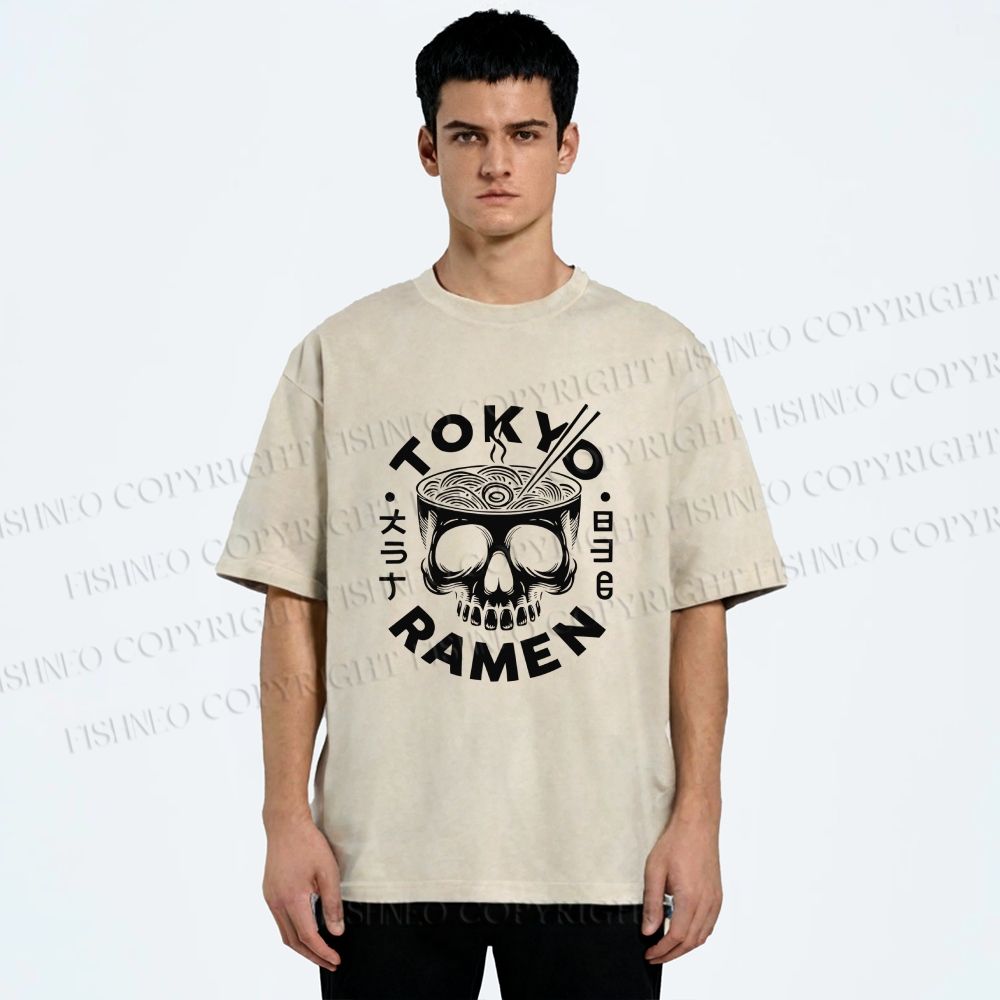 Unisex Tokyo Ramen Printed Washed Tee
