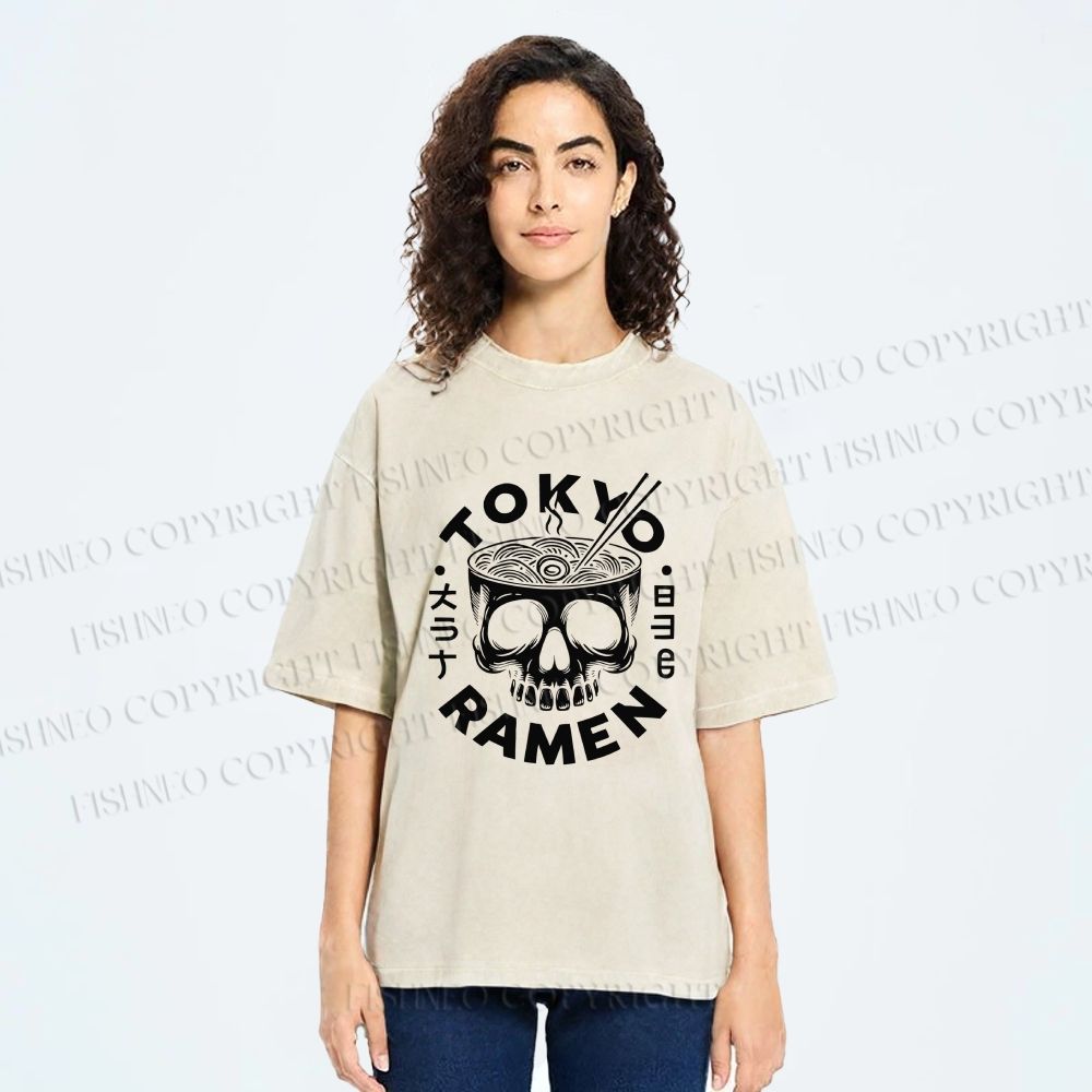 Unisex Tokyo Ramen Printed Washed Tee