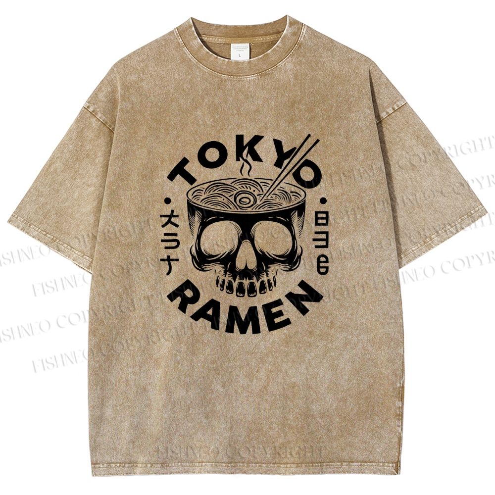Unisex Tokyo Ramen Printed Washed Tee