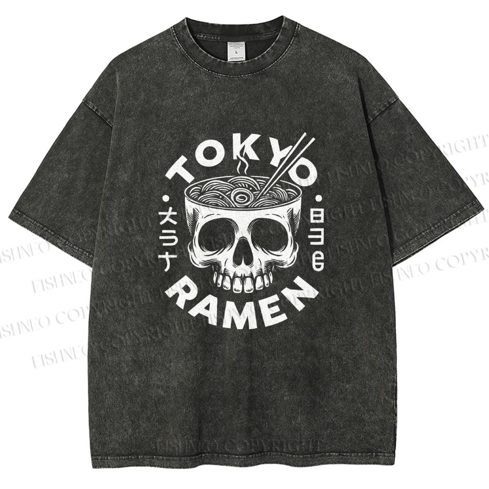 Unisex Tokyo Ramen Printed Washed Tee
