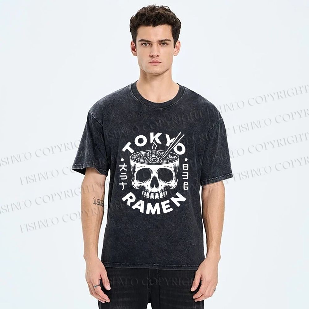 Unisex Tokyo Ramen Printed Washed Tee
