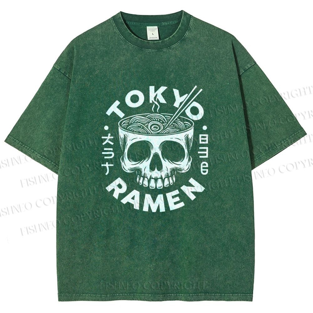 Unisex Tokyo Ramen Printed Washed Tee