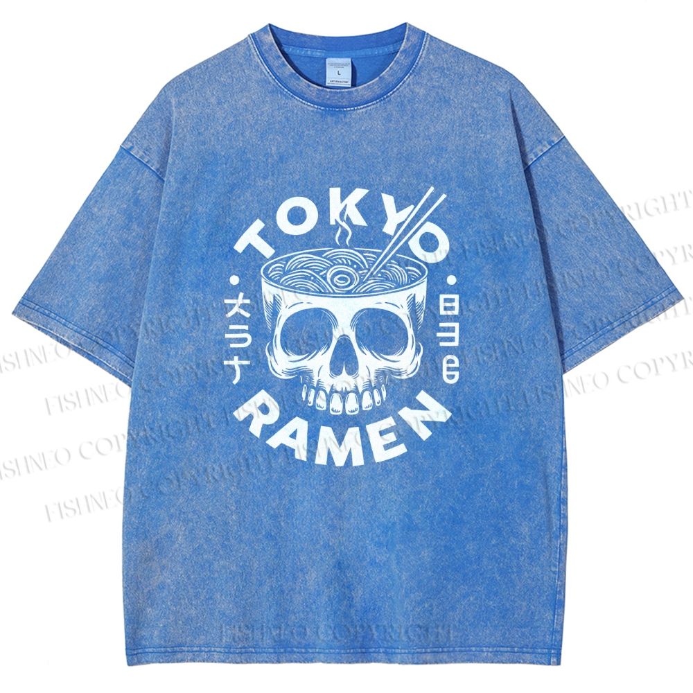 Unisex Tokyo Ramen Printed Washed Tee