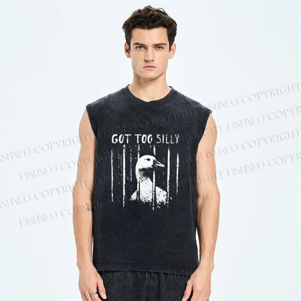 Unisex Got Too Silly Goose Printed Washed Tank Top