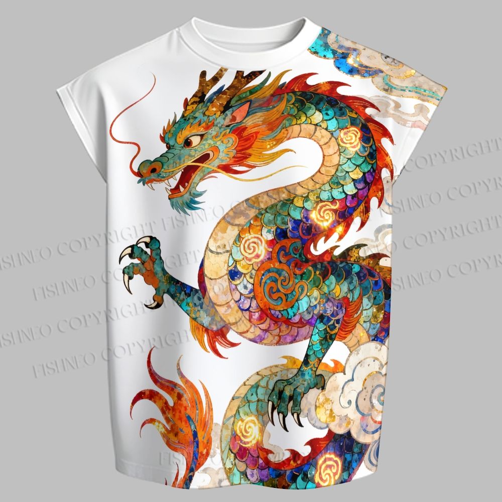 Men's Multicolor Dragon Sleeveless Tank Top & Elasticated Trousers pants Two-Piece Streetwear Set
