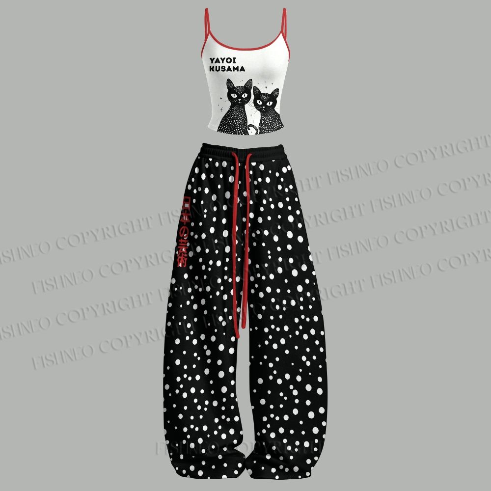 Yayoi Kusama Black Cat Top & Elasticated Trousers Two-Piece Set