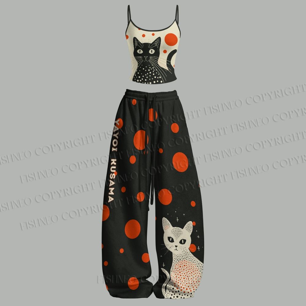 Yayoi Kusama Black Cat Top & Elasticated Trousers Two-Piece Set