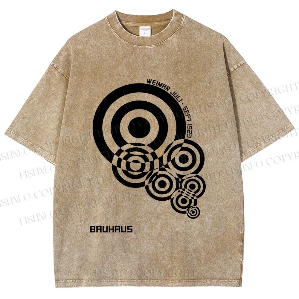 Unisex Bauhaus Geometric Circles Printed Washed Tee
