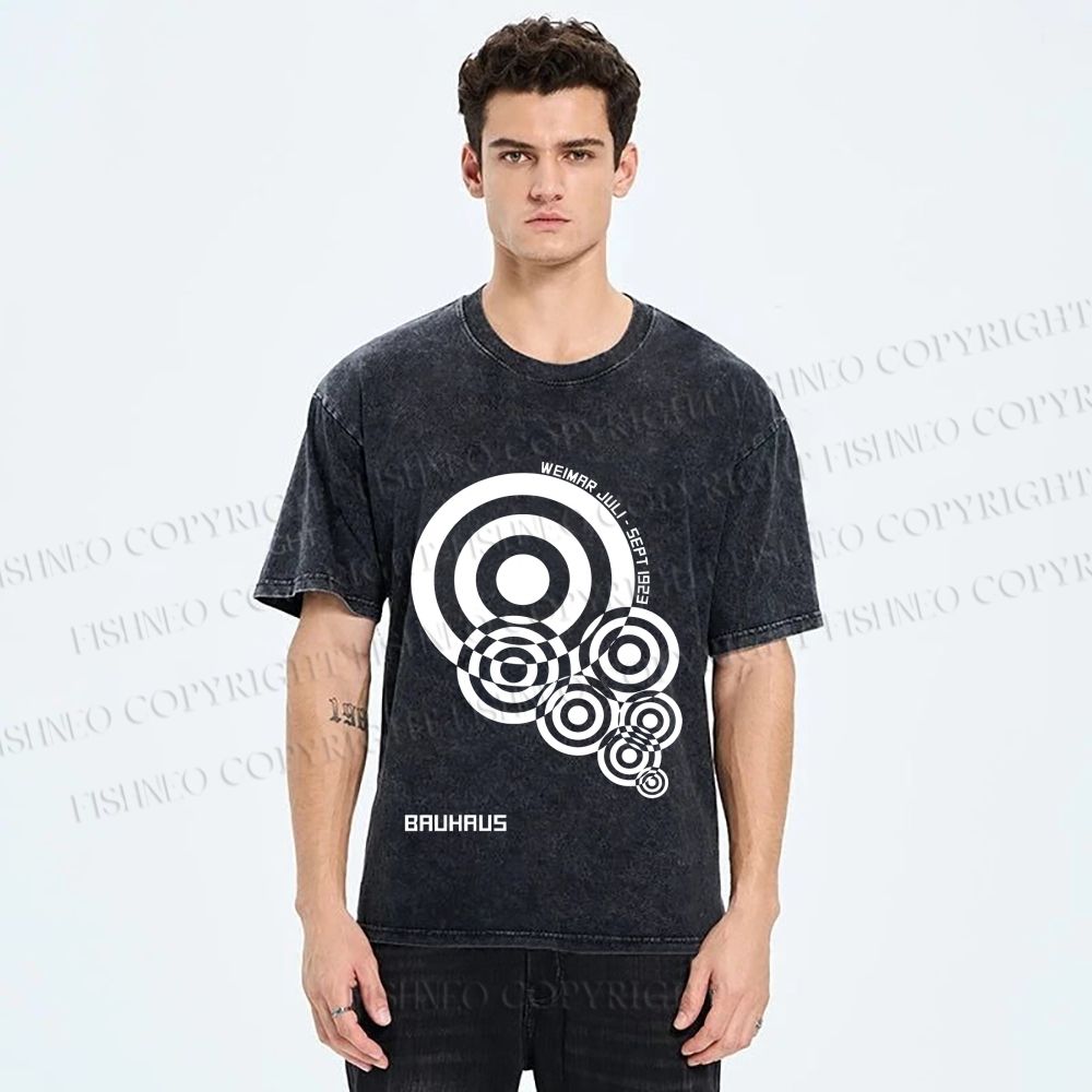 Unisex Bauhaus Geometric Circles Printed Washed Tee