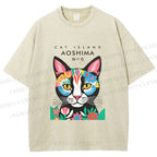 Unisex Cat Island Printed Washed Tee
