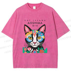 Unisex Cat Island Printed Washed Tee